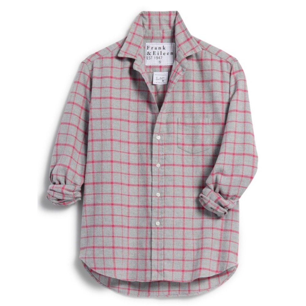 NWOT Frank & Eileen EILEEN Grey Pink Plaid Italian Flannel Button Up Shirt M Im